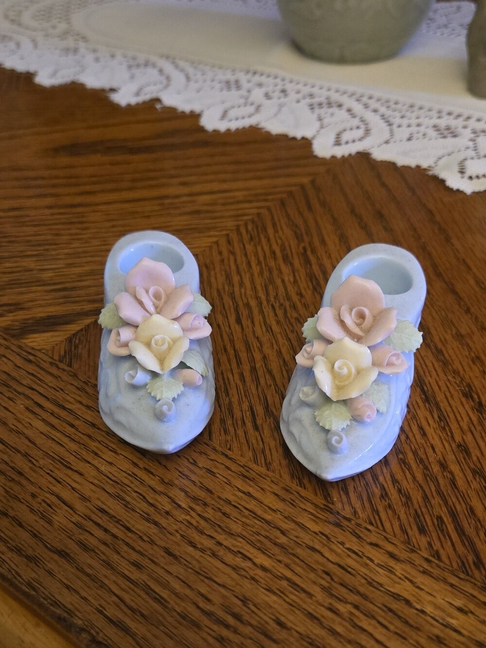 Vintage Porcelain pin cushion/candle shoes